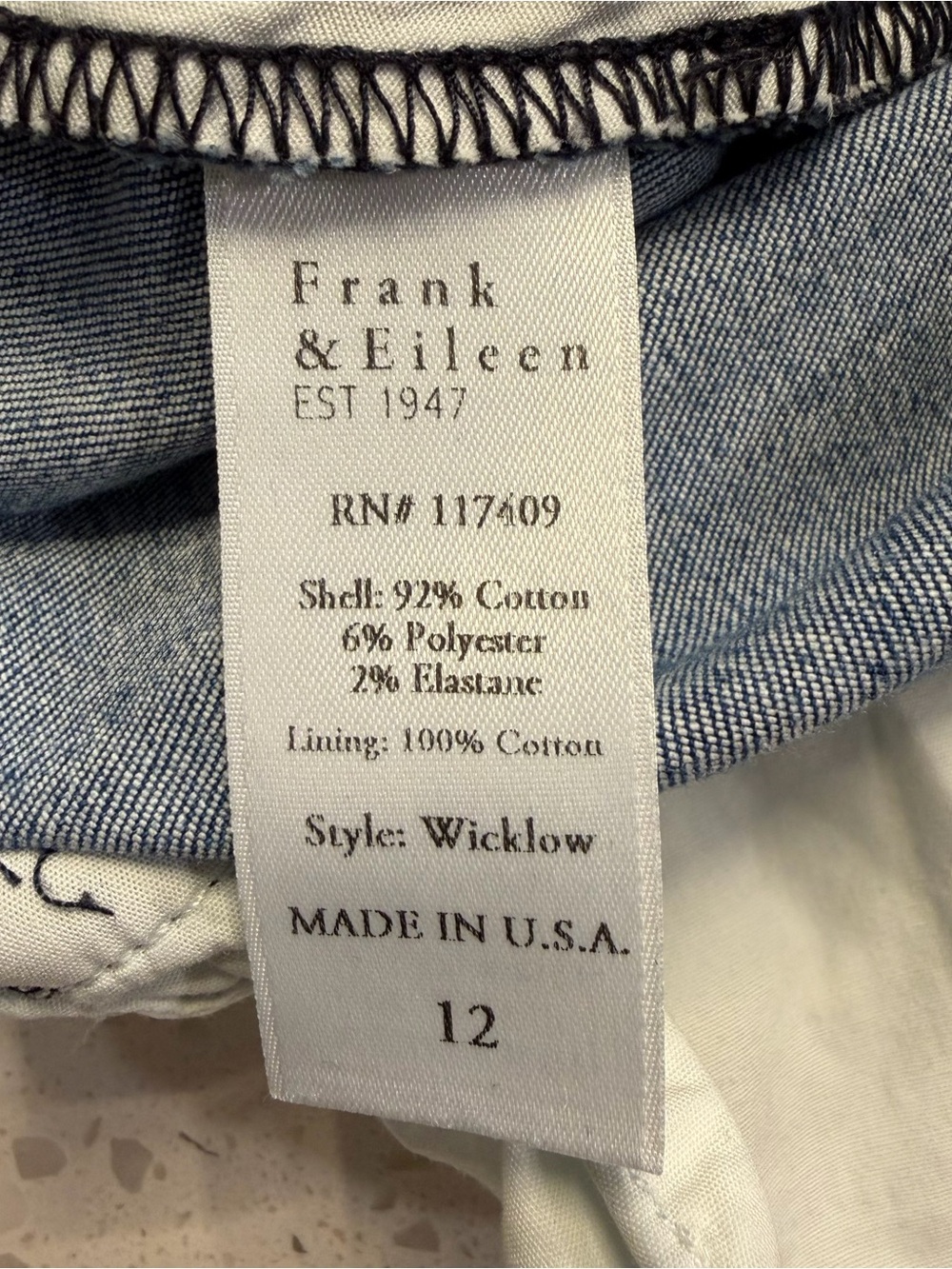 Frank & Eileen Wicklow Mid Rise Denim Pants Blue Size 12 - Picture 9 of 10